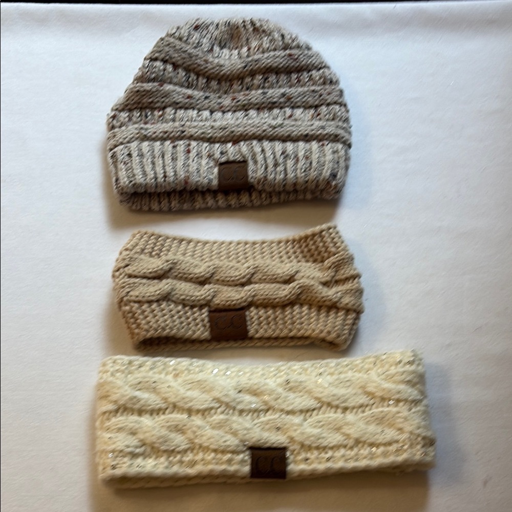Cozy Knit Beanie and Headbands Set by CC.